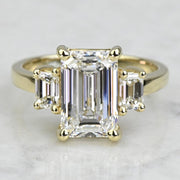 3.00 CT Emerald Cut Lab Grown Diamond Three Stone Engagement Ring Mapple Gems